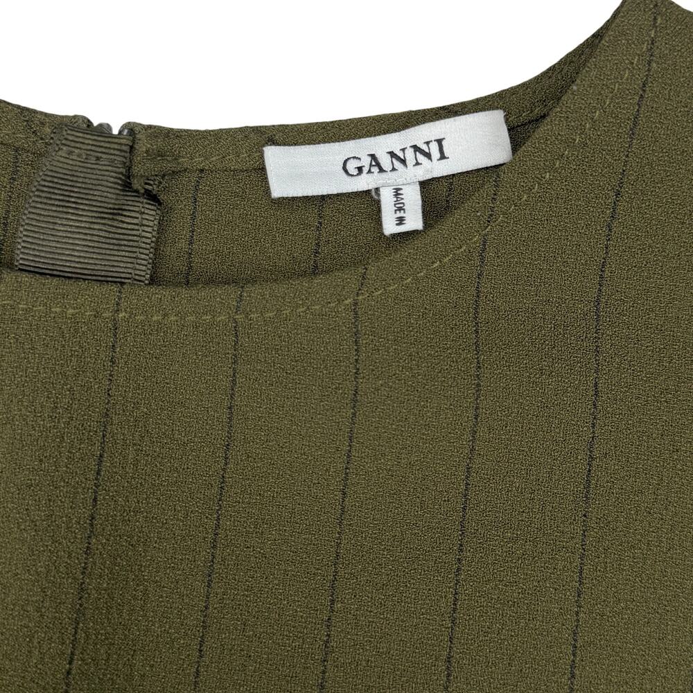 GANNI Clark Bell Sleeve Top in Olive Green Size 10 - Picture 3 of 7